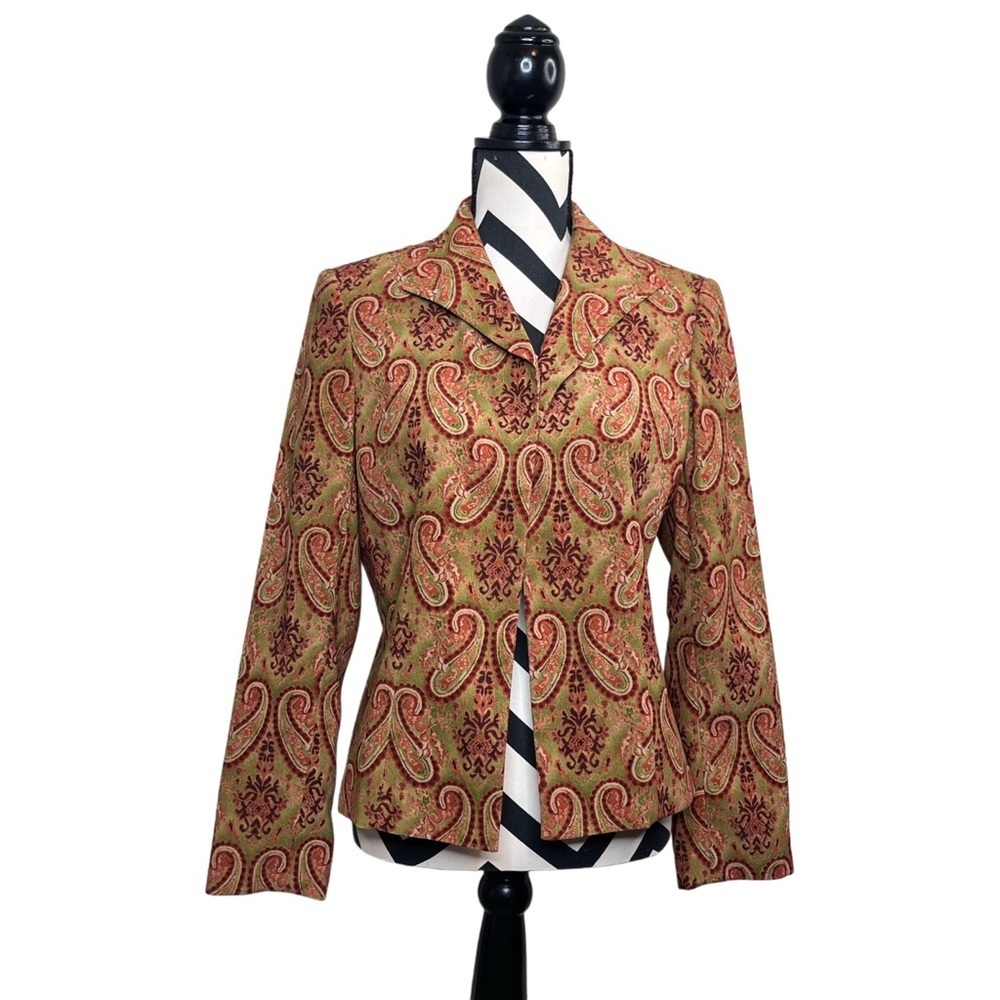 Vintage Whimsigoth 90's Witchy Boho Paisley Tapestry Open Front Blazer Sz 8